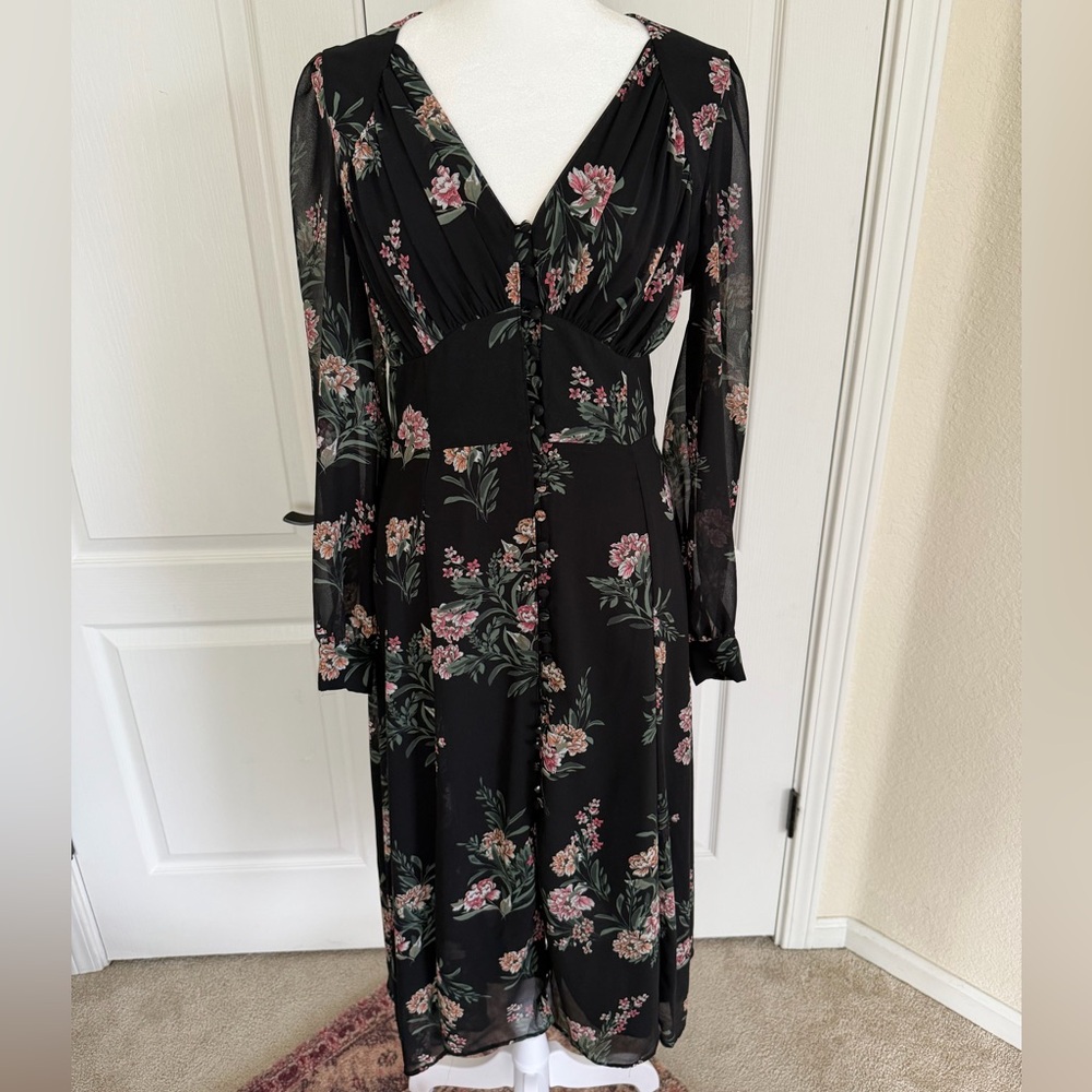 Astr Black Floral Long Sleeve Dress